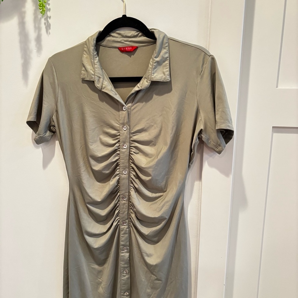 Guess Zarisse Y2K Women's Button Down Ruched Collared Fitted Mini Dress Size L - Picture 2 of 10